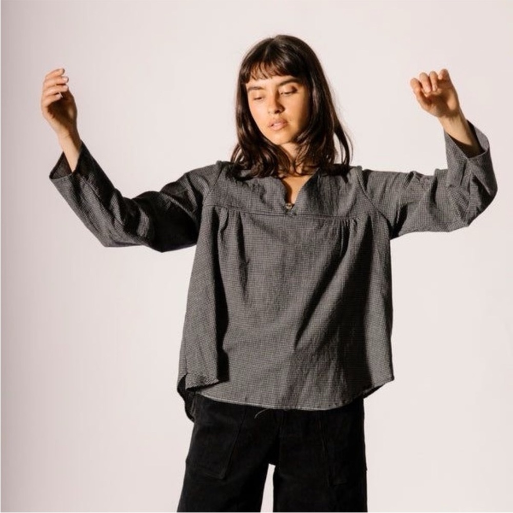 PAMUT apparel Faye top handwoven cotton khadi in black and white check XS raw